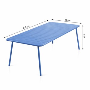 Bergame ensemble table de jardin 200 cm et 8 chaises bleu