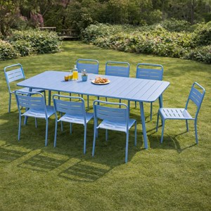 Bergame ensemble table de jardin 200 cm et 8 chaises bleu
