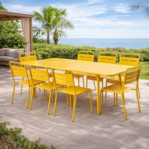 Bergame ensemble table de jardin 200 cm et 8 chaises jaune