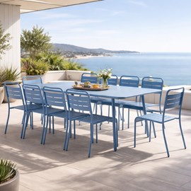 Bergame ensemble table de jardin 234 cm et 10 chaises bleu
