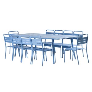 Bergame ensemble table de jardin 234 cm et 10 chaises bleu