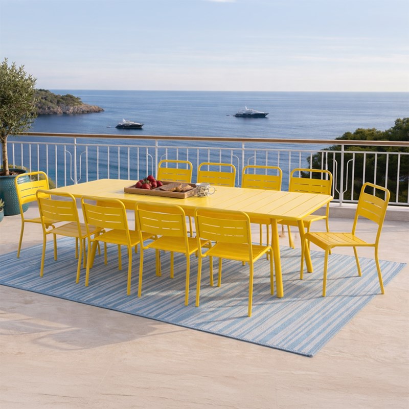 Bergame ensemble table de jardin 234 cm et 10 chaises jaune