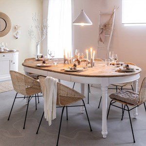 Table à manger en bois recyclé avec allonges garance