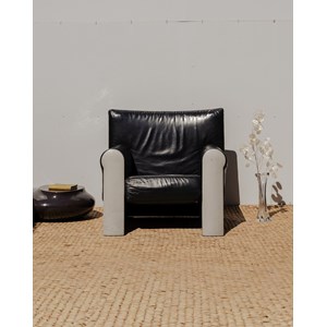 Fauteuil en cuir noir et chromé n°956