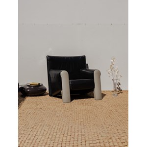 Fauteuil en cuir noir et chromé n°956