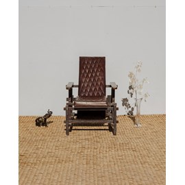 Fauteuil en bois et cuir marron n°18