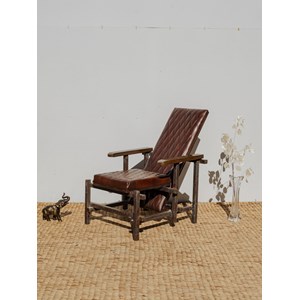 Fauteuil en bois et cuir marron n°18