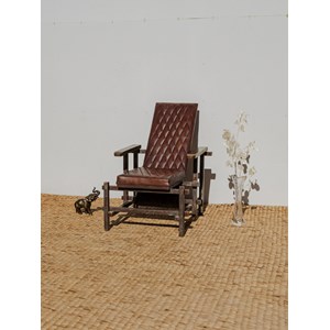 Fauteuil en bois et cuir marron n°18