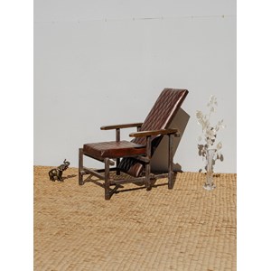 Fauteuil en bois et cuir marron n°18