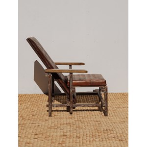 Fauteuil en bois et cuir marron n°18