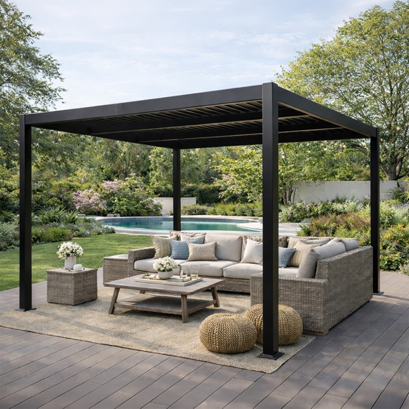 Corfu pergola bioclimatique aluminium et acier lames orientables 3x3m