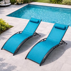 Cali lot de 2 transats ajustables gris et bleu