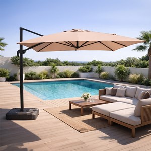 Cesare parasol rectangulaire 3x4m déporté rotatif taupe en aluminium