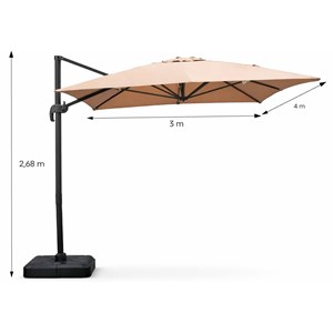 Cesare parasol rectangulaire 3x4m déporté rotatif taupe en aluminium