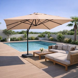 Cesare parasol rectangulaire 3x4m déporté rotatif taupe en aluminium
