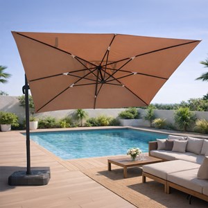 Cesare parasol rectangulaire 3x4m déporté rotatif taupe en aluminium