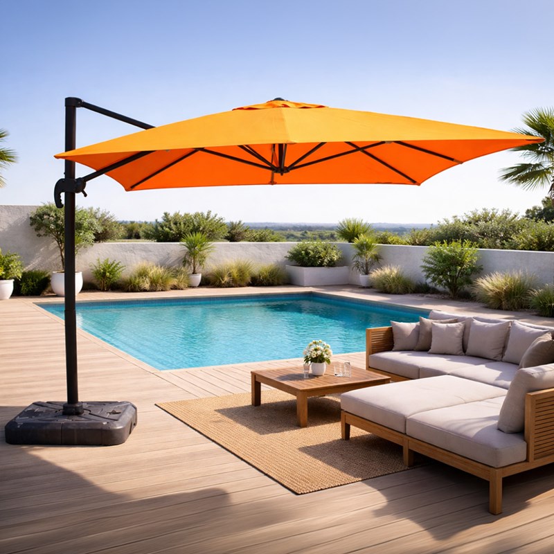 Cesare parasol rectangulaire 3x4m déporté rotatif orange en aluminium