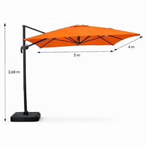 Cesare parasol rectangulaire 3x4m déporté rotatif orange en aluminium
