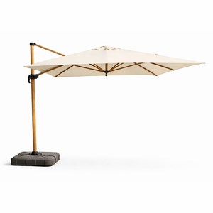 Cesare parasol rectangulaire 3x4m déporté rotatif écru pied effet bois en alumin