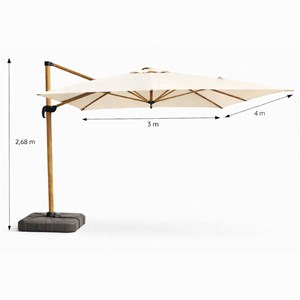 Cesare parasol rectangulaire 3x4m déporté rotatif écru pied effet bois en alumin