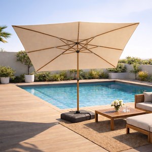 Cesare parasol rectangulaire 3x4m déporté rotatif écru pied effet bois en alumin