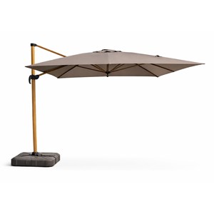 Cesare parasol rectangulaire 3x4m déporté rotatif gris pied effet bois en alumin