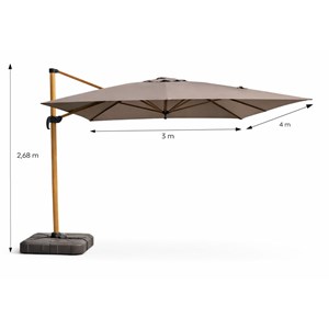 Cesare parasol rectangulaire 3x4m déporté rotatif gris pied effet bois en alumin