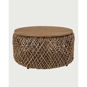 Yuda- lot de 2 tables basses en teck massif et fibre de bananier tressée