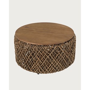 Yuda- lot de 2 tables basses en teck massif et fibre de bananier tressée
