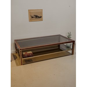 Table basse en laiton doré et verre fumé n°924