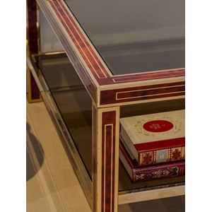 Table basse en laiton doré et verre fumé n°924