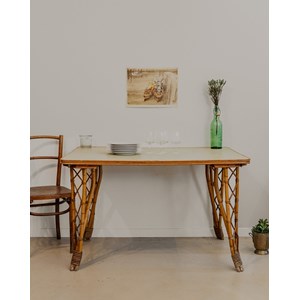 Table à manger en rotin et vert d'eau n°1296