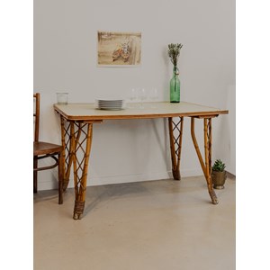 Table à manger en rotin et vert d'eau n°1296
