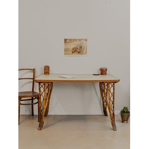 Table à manger en rotin et vert d'eau n°1296