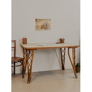 Table à manger en rotin et vert d'eau n°1296