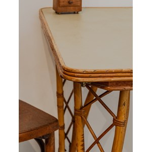 Table à manger en rotin et vert d'eau n°1296