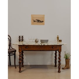 Table à manger en bois et marbre n°1295