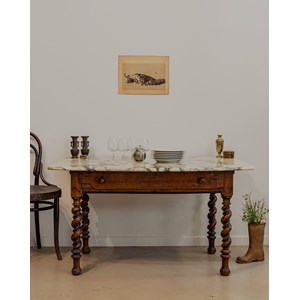 Table à manger en bois et marbre n°1295