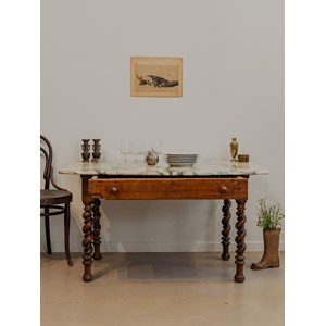 Table à manger en bois et marbre n°1295