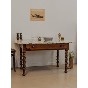 Table à manger en bois et marbre n°1295
