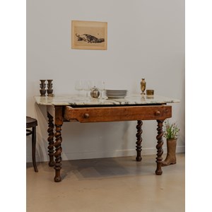 Table à manger en bois et marbre n°1295