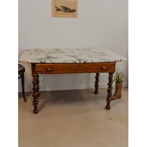 Table à manger en bois et marbre n°1295