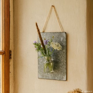 Plaque murale soliflore vase mural zinc verre gris 36.5x24.5cm