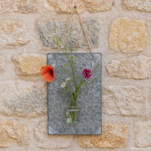 Plaque murale soliflore vase mural zinc verre gris 36.5x24.5cm