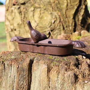 Mangeoire à oiseaux abreuvoir jardin fonte marron 26cm