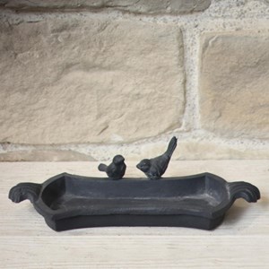 Mangeoire à oiseaux abreuvoir jardin fonte grise 30cm