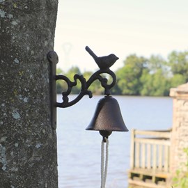 Cloche de jardin de porte ancienne oiseau fonte marron 14x17cm