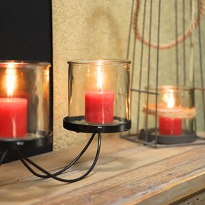 Photophore bougie noël bougeoir lanterne métal verre noir 50cm
