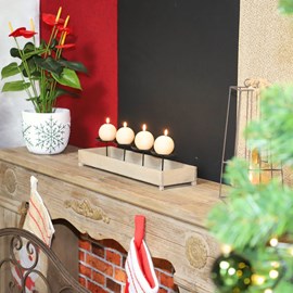 Bougeoir 4 supports en bois et métal marron 46 x 13 x 11