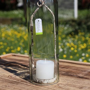 Photophore bouteille en métal et verre gris ø.7 x 38.5 cm